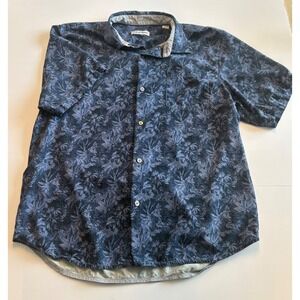 Tommy Bahama Silk Button Up Shirt Mens XL Blue Tropical Floral Short Sleeve